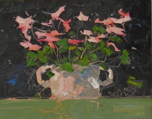 Mike Service, Cyclamen in flower pot £625 Medium: Oil on Board Size: 43 x 50 cms Sold Oil painter from Bath. Landscapes, clouds, the sea and boats, muddy fields, tumbledown buildings and still life, usually flowers in pots.