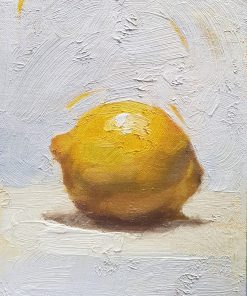A Single Lemon, £ 375, Medium: Oil on Board, Size: 6 x 8 inches Classical Painter from London depiciting Still life Fruits. Working in Oil on Board. Contemporary Realistic Artist.