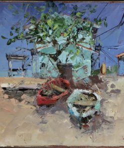 Mike Service, Paget Beach, Bequia £900 Medium: Oil on Canvas Sold Nadia Waterfield Fine Art. Oil painter from Bath. Landscapes, clouds, the sea and boats, muddy fields, tumbledown buildings and still life, usually flowers in pots.