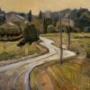 Frances Knight,Afternoon Light Road to Caromb £550 Medium: Oil on Panel Size: 30 x 30cm Nadia Waterfield Fine Art.Contemporary Landscape Artist. Sussex and Hampshire abstract in oil. Painting.