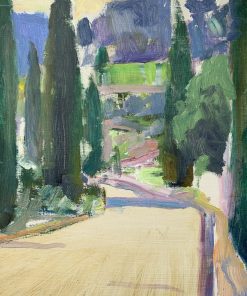 Frances Knight, Cypress Road, Morning Sun £475 Medium: Acrylic on Board Size: 40 x 46cm Nadia Waterfield Fine Art. Contemporary Landscape Artist. Sussex and Hampshire abstract in oil. Painting.