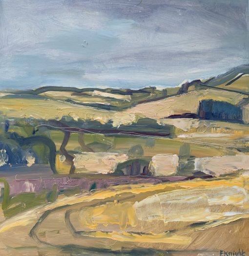 Frances Knight, Barley Fields, Houghton £495 Medium: Acrylic on Board Size: 53 x 53cm Nadia Waterfield Fine Art.Contemporary Landscape Artist. Sussex and Hampshire abstract in oil. Painting.