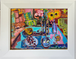 Leonie Gibbs, The Breakfast Table £1,200 Medium: Oil on Board Size: 80 x 50cm