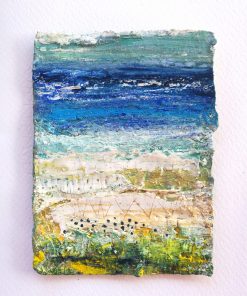 Annabel Keatley, Mar y Viento V £350 Medium: Oil, Sand & Beeswax on Canvas Living on the Granada Coast, Painter and Paper maker. her Paintings include oil, hot melted beeswax, sand, earth and plaster with pure coloured pigment. Nature, Emotion and Organic Materials.