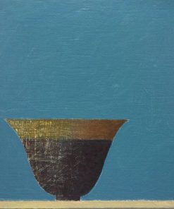 Philip Lyons, Grey Blue Bowl £460 Medium: Oil on Board Size: 20 x 20 cm Nadia Waterfield Fine Art. Painter of Still life Bowls. Grid structured artwork creating framework for compositions. The surface of the paintings suggest weathering or wear and tear. Acrylic on board.