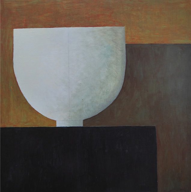 Philip Lyons, Still Point £1,500 Medium: Oil on Board Sold Nadia Waterfield Fine Art. Painter of Still life Bowls. Grid structured artwork creating framework for compositions. The surface of the paintings suggest weathering or wear and tear. Acrylic on board.
