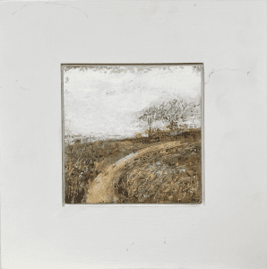 paintings referencing a memory of landscape. Oil painter focused on texture. Painting nature and its surroundings. Marielle Uprichard, Windy Ridge, £285, Medium: Oil, Size: 15cm x 15cm Size Framed: 28.5cm x 28.5cm
