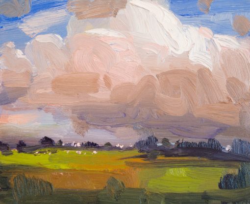 Painting Nature. A response to colour and compositions utilising traditional artist techniques. Landscapes depicted with expression. Working in Oil on Board. Robert Newton, Late Afternoon, Rake Lane, £750, Medium: Oil on Board, Size: 25.5 x 30.5cm, Framed Size, 51cm x 46cm