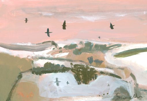 Carol Saunderson, The Silent Snow Lies Over Us £295 Medium: Acrylic on Board Size: 30 x 23.5 Sold Paintings connected to the land and it's creatures in Suffolk. Bold Colouring and contemporary artist. Working in acrylic on board.