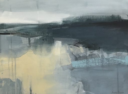 Boo Mallinson, Watching the Water £625 Medium: Mixed Media on Canvas Size: 30 x 40 cms Visual Landscape diary for Daily Walks in Dorset. Seasonal abstract paintings in Acrylic. Interpretive art.