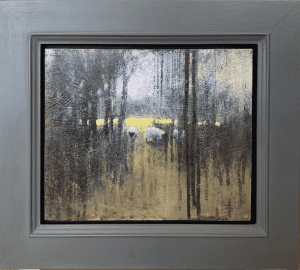Oil Landscape Painting, painting the atmosphere of the English Countryside. Working in oil. He exhibits as the royal societies of artists in the UK. David Smith, Sheep in the Shade £350 Medium: Oil on Board Size: 33 x 37cm