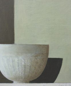 Philip Lyons, Bowl & Shadow £480 Medium: Acrylic on Board Size: 20 x 20 cm Painter of Still life Bowls. Grid structured artwork creating framework for compositions. The surface of the paintings suggest weathering or wear and tear. Acrylic on board.