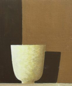 Philip Lyons, Ivory Bowl on Gold £480 Medium: Acrylic on Board Size: 20 x 20 cm Painter of Still life Bowls. Grid structured artwork creating framework for compositions. The surface of the paintings suggest weathering or wear and tear. Acrylic on board.
