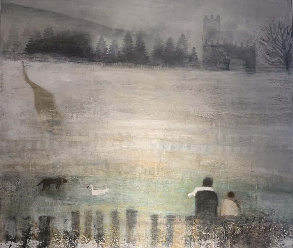 Karen Macwhinnie, Winter Walk £850 Medium: Acrylic on Canvas Size: 82 x 72cm A mixed media artist working in oil, wax, pastels and ink. Her inspiration as a painter comes from water- in particular seascapes and coastlines across the United Kingdom. Nadia Waterfield Fine Art