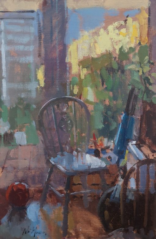 Plein Air Painter of Landscapes and Common Placed Objects. Luminosity of light. Working in Oil on panel. Lots of botanical and floral references. Nia Mackeown, The Toy Corner, £395, Medium: Oil on Panel, Size: 20 x 30 cms, Framed Size: 33cm x 34cm