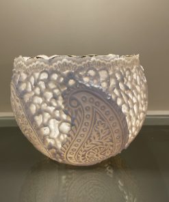 Caroline Milne, Kolkata V £225 Medium: Porcelain Nadia Waterfield Fine Art. Porcelain Bowl with Lace Ceramic detailing.