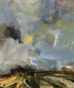Lucy Marks, Sunday Morning at Burpham £350 Medium: Oil on wooden panel Size: 22 x 22cm Contemporary Landscape Artist working in Watercolour and Oil. Energies of the land, sea and sky; from wild seas to pensive landscapes. From the South Coast West Sussex. Nadia Waterfield Fine Art.