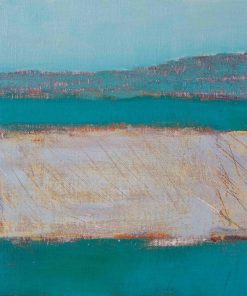 Blue-Ridge-2016-acrylic-o-n-canvas-board-31-x-26-cm Non-Representational Landscape Paintings from Birds Eye View. Acrylic on Canvas or Board in Hues of muted Greens with pops of Primary Colour.