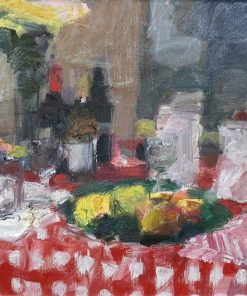 Roy Freer, Table Variety, Oil on Canvas, £1850, 74cm x 60cm, Framed 94cm x 79cm Still Life Painter depicting own studio or objects. Visually distorted objects abstracted through light. Oil Painter.