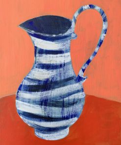 Jug with white and blue stripes, acrylic on canvas 50.5 x 40.5 cm £1175 Rich textures, layers, bright colours showing faces and still life. Picasso style artist. oil, pastels and mixed media painter.