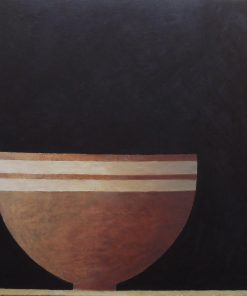 Philip Lyons, Stillness Medium: Acrylic on Board Size: 56cm x 56cm Painter of Still life Bowls. Grid structured artwork creating framework for compositions. The surface of the paintings suggest weathering or wear and tear. Acrylic on board.