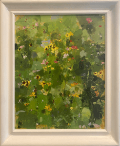 Painter and Contemporary Artist. Landscape and Industrial Motifs . Working in Oil on Wood. Adrian Parnell, Wild Flower Garden £850 Medium: Oil on Board Size: 52 x 61cms