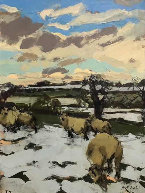 Anna Pinkster, Sheep in Snow, Somerset March III 1