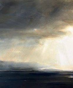 Landscape Artist working in oils. Scottish Artist Painting Light and darkness within a space. Changing Light and Skies. Zarina Stewart-Clark, A Scattered Light, Gulf of Corryvreckan, Framed: 74cm x 114cm, Oil on Panel, £4800