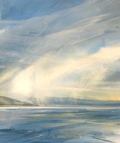 Landscape Artist working in oils. Scottish Artist Painting Light and darkness within a space. Changing Light and Skies. Zarina Stewart-Clark,Loch Fyne Towards Cairndow, Size: 41cm x 61cm Framed: 53cm x 74cm, Oil on Board, £1800
