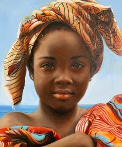 Kathleen Mackenzie - Portrait of young African girl, Oil on Canvas, £46 x 59cm £1200 Travelling Portrait Artist. Realist Painter working in Oil on Canvas.