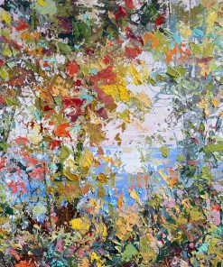 Expressive style using a palette knife. light, shade and reflection of the natural world. contemporary colourful floral artist. Paul Treasure, Mystic Oil on Canvas 100cm x 150cm £7500