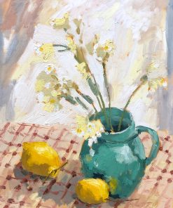 One-Off Print and Paintings hand selected by Nadia Waterfield by renown contemporary artists. Holly Brown Green Jug and Lemons Oil on Board 30 x 40 cm Unframed 50 x 60 cm Framed £595