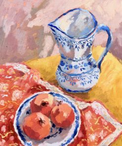 One-Off Print and Paintings hand selected by Nadia Waterfield by renown contemporary artists. Holly Brown Pomegranates and Blue Jug Oil on Board 30 x 40 cm Unframed 50 x 60 cm Framed £595