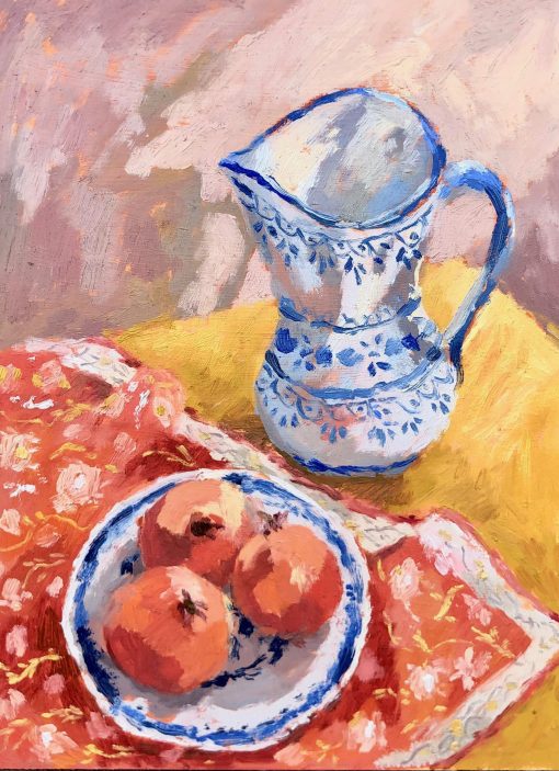 One-Off Print and Paintings hand selected by Nadia Waterfield by renown contemporary artists. Holly Brown Pomegranates and Blue Jug Oil on Board 30 x 40 cm Unframed 50 x 60 cm Framed £595