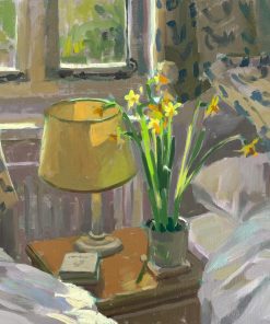 Plein Air Painter of Gardens, Landscapes and Seascapes. Oil Artist sometimes working with Watercolour capturing florals and botanicals. Haidee-Jo Summers Bedside table with tête-à-tête 25 x 25cm Oils £995