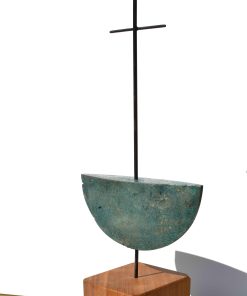 Non-Representational Landscape Paintings from Birds Eye View. Acrylic on Canvas or Board in Hues of muted Greens with pops of Primary Colour.﻿﻿ Product Short Description ﻿﻿ David O'Connor, Sacred Vessel VI, patinated bronze, 9 x 19 x3 cm [with plinth 42 x19 x 9 cm] £500