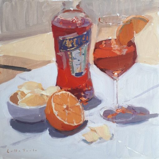 Lotta Teal Campari & Orange Oil on Board 46 x 46 (framed) £750