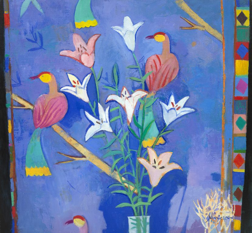 Charles Jamieson, Birds & Lillies, Oil on Linen, 75cm x 70cm £4300