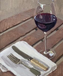 Lotta Teal Red Wine with Cutlery Oil on Board 37 x 47cm (framed Size) £685