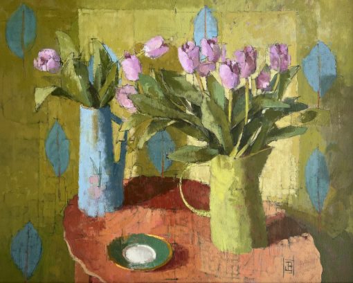 Jill Barthorpe, Blue Leaves with Tulips 1