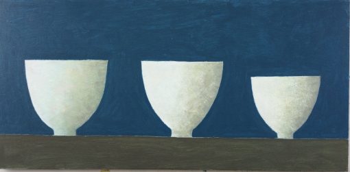 Philip Lyons, 3 in a Row (3 White Bowls on Blue) 1