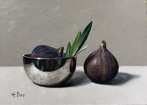 Estelle Day, Figs with Olive Sprig & Silver Bowl 1