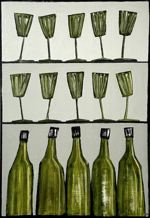 Angie Hunt, Green glasses and Bottles 1